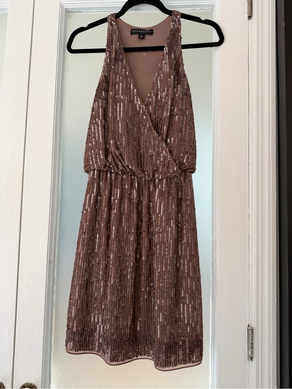 Aidan Mattox Copper Sequin V-Neck Midi Dress